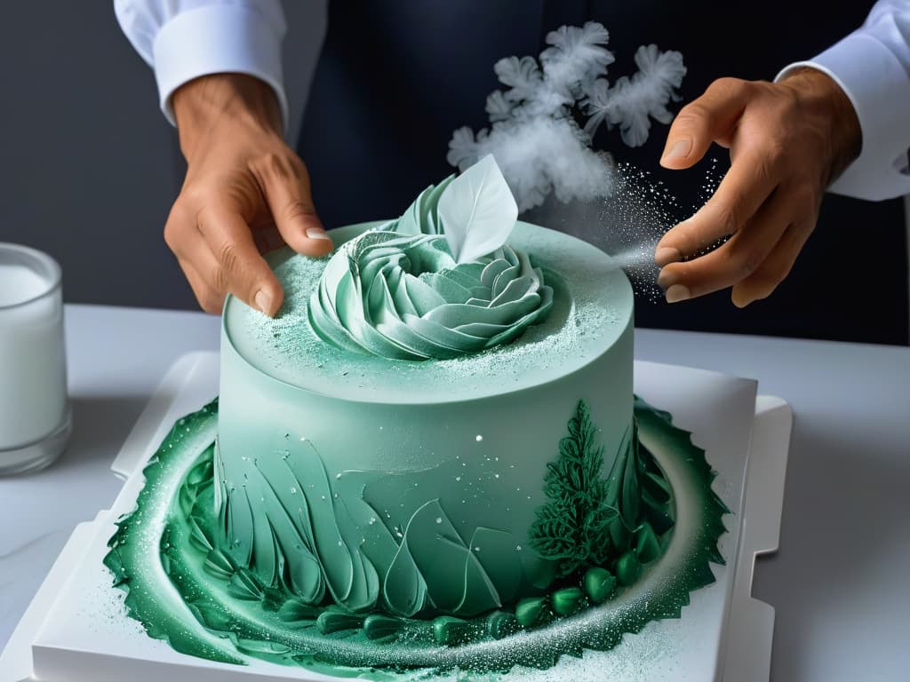  A closeup, ultradetailed photograph of a skilled sculptor's hands delicately crafting a intricate sugar sculpture, with fine sugar dust suspended in the air, capturing the precise moment of creation. The hands are focused and steady, showcasing the artistry and precision required for creating stunning sugar sculptures. hyperrealistic, full body, detailed clothing, highly detailed, cinematic lighting, stunningly beautiful, intricate, sharp focus, f/1. 8, 85mm, (centered image composition), (professionally color graded), ((bright soft diffused light)), volumetric fog, trending on instagram, trending on tumblr, HDR 4K, 8K