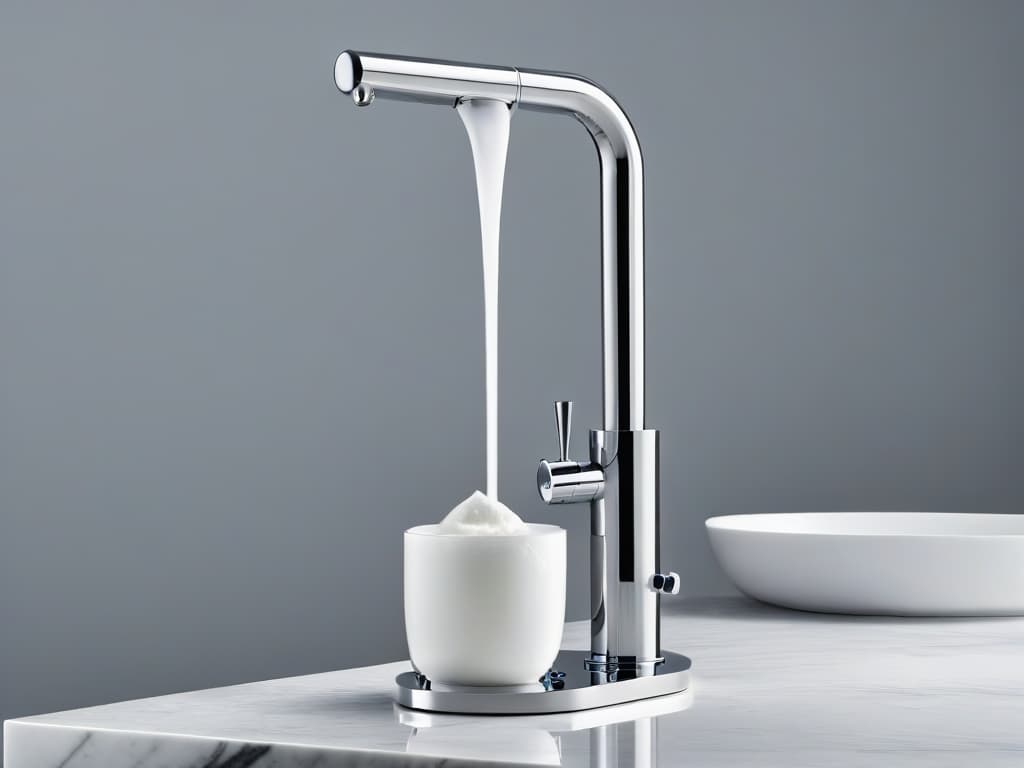  An ultradetailed 8k image of a sleek, modern siphon for creams and foams, sitting on a pristine white marble countertop. The siphon is made of highquality stainless steel, with a glossy finish that reflects the soft ambient lighting in the kitchen. The design is minimalist yet elegant, with a streamlined body and ergonomic lever for easy dispensing. The image captures the attention to detail and craftsmanship of the siphon, highlighting its professional quality and inspiring the reader to consider it for their culinary adventures. hyperrealistic, full body, detailed clothing, highly detailed, cinematic lighting, stunningly beautiful, intricate, sharp focus, f/1. 8, 85mm, (centered image composition), (professionally color graded), ((bright soft diffused light)), volumetric fog, trending on instagram, trending on tumblr, HDR 4K, 8K