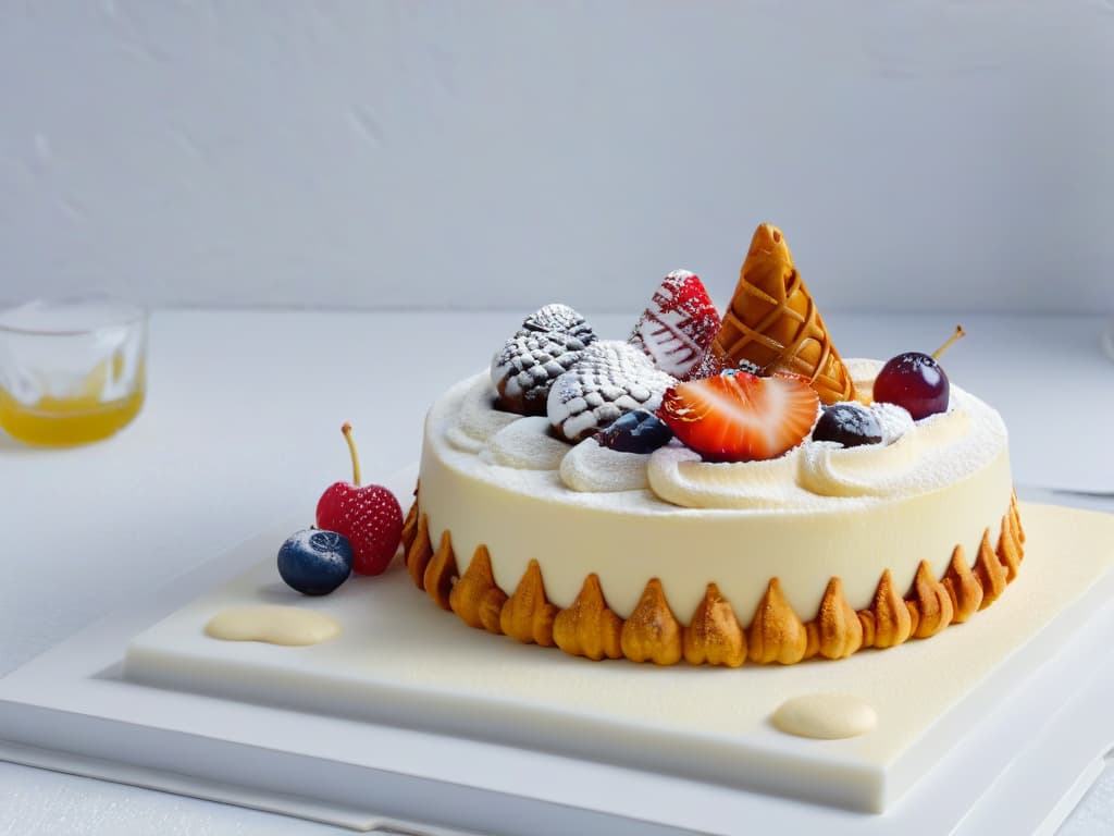  A highresolution, minimalist image of a diverse array of intricately decorated pastries and desserts from around the world, arranged on a sleek, modern marble countertop. Each dessert represents a different country's unique pastry artistry, showcasing a variety of colors, shapes, and textures. The pastries are artfully presented with soft natural lighting casting gentle shadows, enhancing the intricate details of each dessert. This image evokes a sense of international flavor and culinary expertise, perfect for capturing the essence of exploring global pastry delights through innovative apps. hyperrealistic, full body, detailed clothing, highly detailed, cinematic lighting, stunningly beautiful, intricate, sharp focus, f/1. 8, 85mm, (centered image composition), (professionally color graded), ((bright soft diffused light)), volumetric fog, trending on instagram, trending on tumblr, HDR 4K, 8K