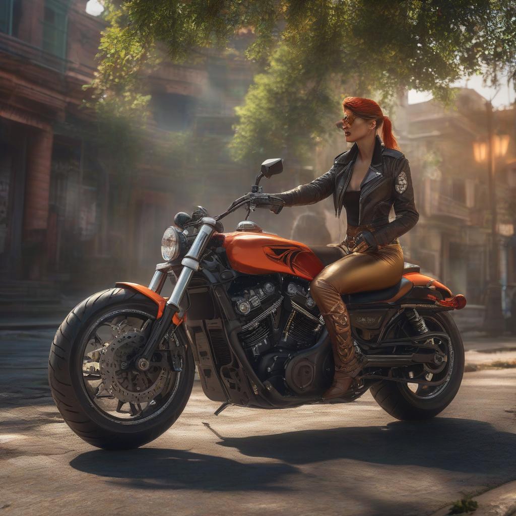  Street Fighter style surrealism, on a Harley Davidson motorcycle. . vint, dynamic, arcade, 2D fighting game, highly detailed, reminiscent of Street Fighter series hyperrealistic, full body, detailed clothing, highly detailed, cinematic lighting, stunningly beautiful, intricate, sharp focus, f/1. 8, 85mm, (centered image composition), (professionally color graded), ((bright soft diffused light)), volumetric fog, trending on instagram, trending on tumblr, HDR 4K, 8K