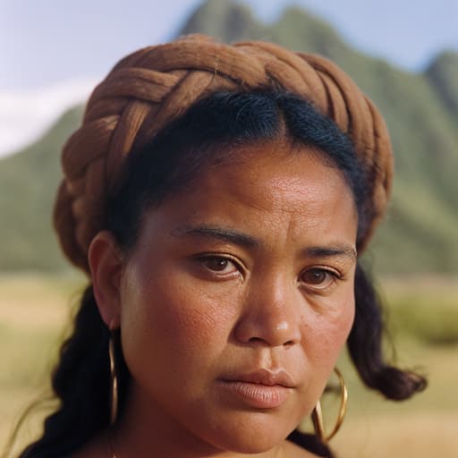 analog style Portrait of a Samoan woman in holding war club