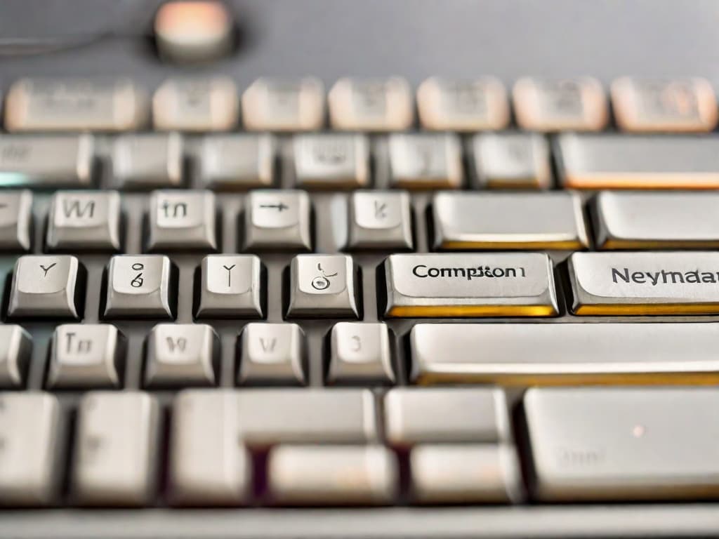  A close-up of a keyboard with the "reskilling" key highlighted in bright, glowing letters, symbolizing the importance of upskilling and reskilling for IT leaders to meet the demands of AI talent. digital art, ilustration, no flares, clean hyperrealistic, full body, detailed clothing, highly detailed, cinematic lighting, stunningly beautiful, intricate, sharp focus, f/1. 8, 85mm, (centered image composition), (professionally color graded), ((bright soft diffused light)), volumetric fog, trending on instagram, trending on tumblr, HDR 4K, 8K