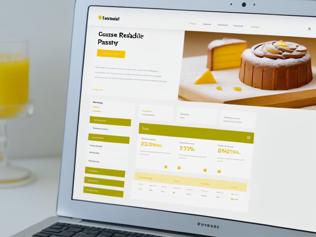  An ultradetailed image of a sleek, modern online course platform interface designed specifically for baking and pastry entrepreneurship. The image showcases a minimalist and elegant dashboard with intuitive navigation, featuring sections for course modules, interactive assignments, and progress tracking tools. The color scheme is a blend of soft pastel tones, exuding professionalism and creativity. The layout is clean, with ample white space to enhance readability and user experience. hyperrealistic, full body, detailed clothing, highly detailed, cinematic lighting, stunningly beautiful, intricate, sharp focus, f/1. 8, 85mm, (centered image composition), (professionally color graded), ((bright soft diffused light)), volumetric fog, trending on instagram, trending on tumblr, HDR 4K, 8K