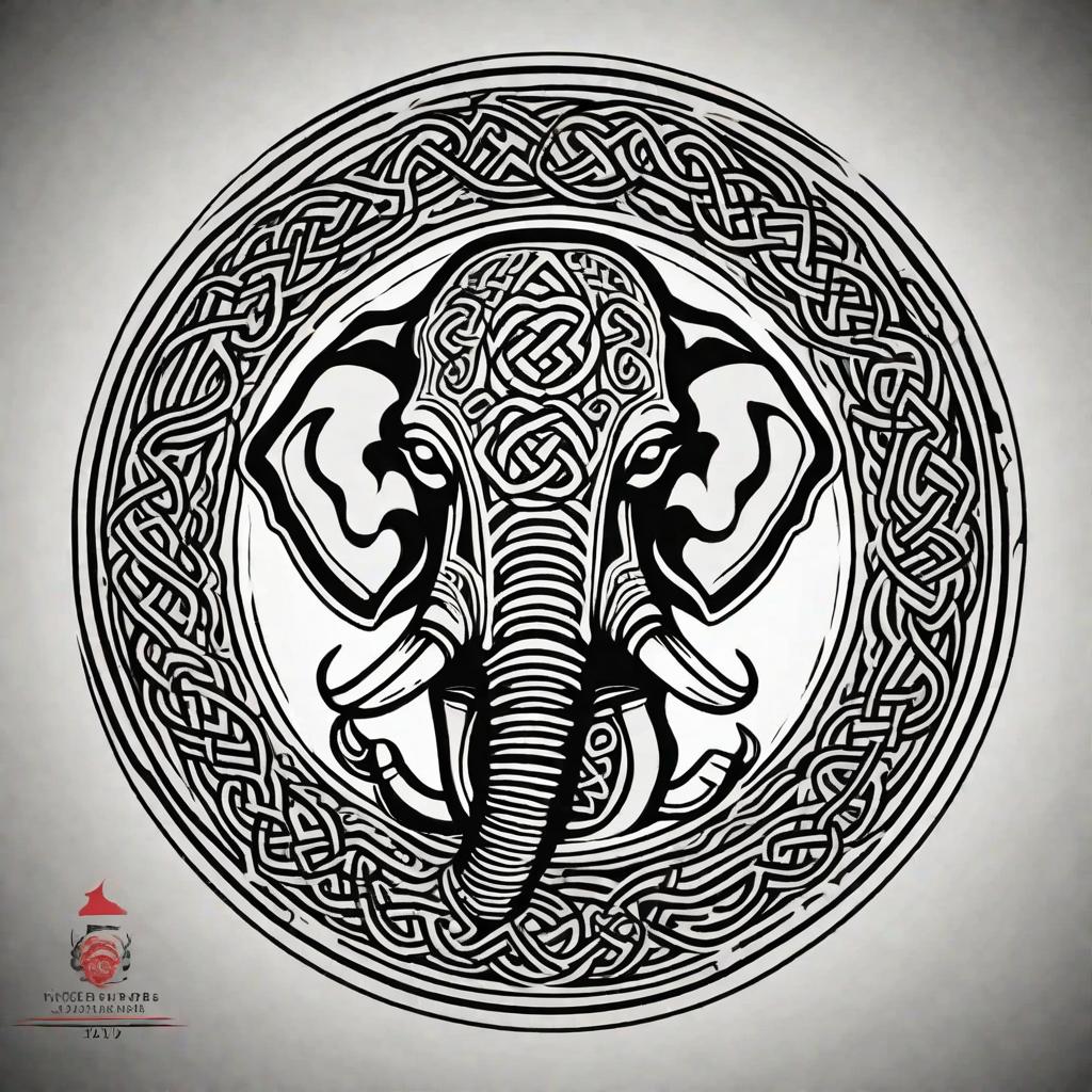  masterpiece, best quality, simple, black, Celtic design, Elephant head, tattoo, arm