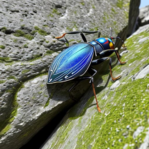  A bug climbing a rock,