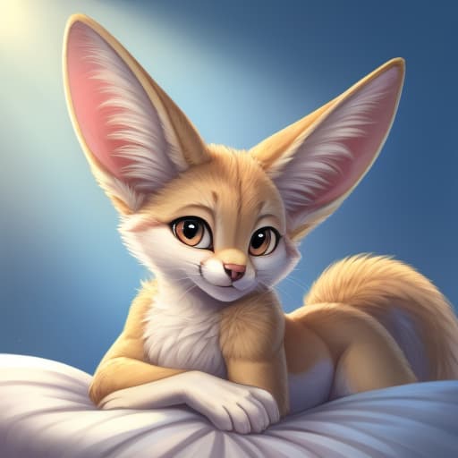  Solo, by DicPic studio, fennec, lying, open eyes, digital art, masterpiece, 4k, fine details,