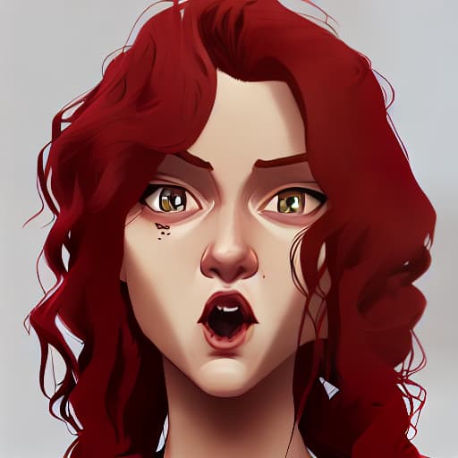 arcane style Curly haired redheaded woman sucking on regular looking penis