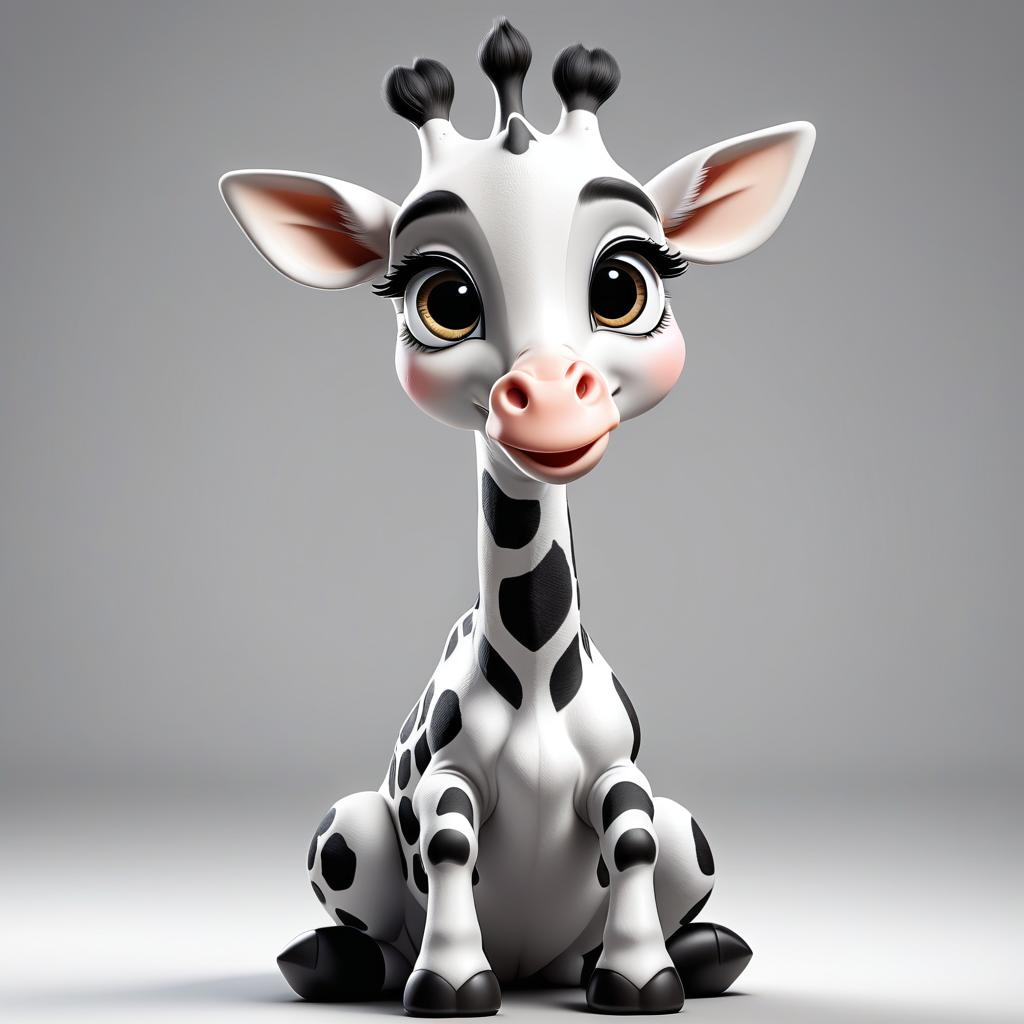  monochrome Black and white Line Art, Cute and Happy Little Giraffe in a Cartoon Style, with Big Shiny Eyes and Long Lashes, Computer Graphics, Vector Graphics, Sitting Pose, Clipart, Backlit, Black Lines, White Background, Minimalism. . black and white, contrast, tone, texture, detailed hyperrealistic, full body, detailed clothing, highly detailed, cinematic lighting, stunningly beautiful, intricate, sharp focus, f/1. 8, 85mm, (centered image composition), (professionally color graded), ((bright soft diffused light)), volumetric fog, trending on instagram, trending on tumblr, HDR 4K, 8K