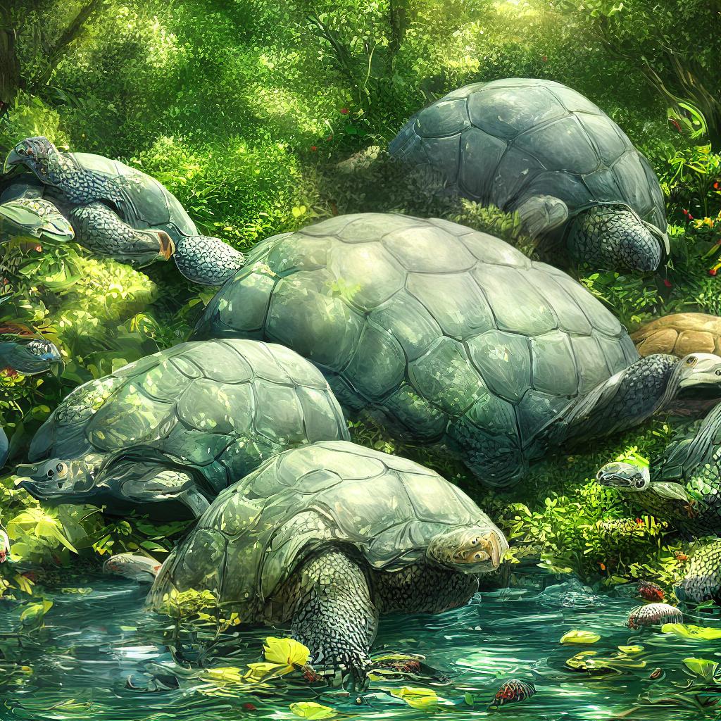  A masterpiece of 蘇卡達+紅腿象龜, featuring the best quality and ultra-detailed visuals. This 8k resolution artwork showcases the majestic creatures in their natural habitat. The main subject of the scene is a group of red-footed tortoises (蘇卡達+紅腿象龜), peacefully basking in the sunlight. The high detailed rendering captures their scaly shells, intricate patterns, and vibrant colors. The composition also includes a lush tropical landscape with lush green vegetation, (a serene pond) reflecting the warm sunlight. The artist has skillfully captured the texture of the tortoises' skin and the play of light and shadow in the scene. This artwork can be seen on the artist's website, where viewers can zoom in to appreciate every m hyperrealistic, full body, detailed clothing, highly detailed, cinematic lighting, stunningly beautiful, intricate, sharp focus, f/1. 8, 85mm, (centered image composition), (professionally color graded), ((bright soft diffused light)), volumetric fog, trending on instagram, trending on tumblr, HDR 4K, 8K
