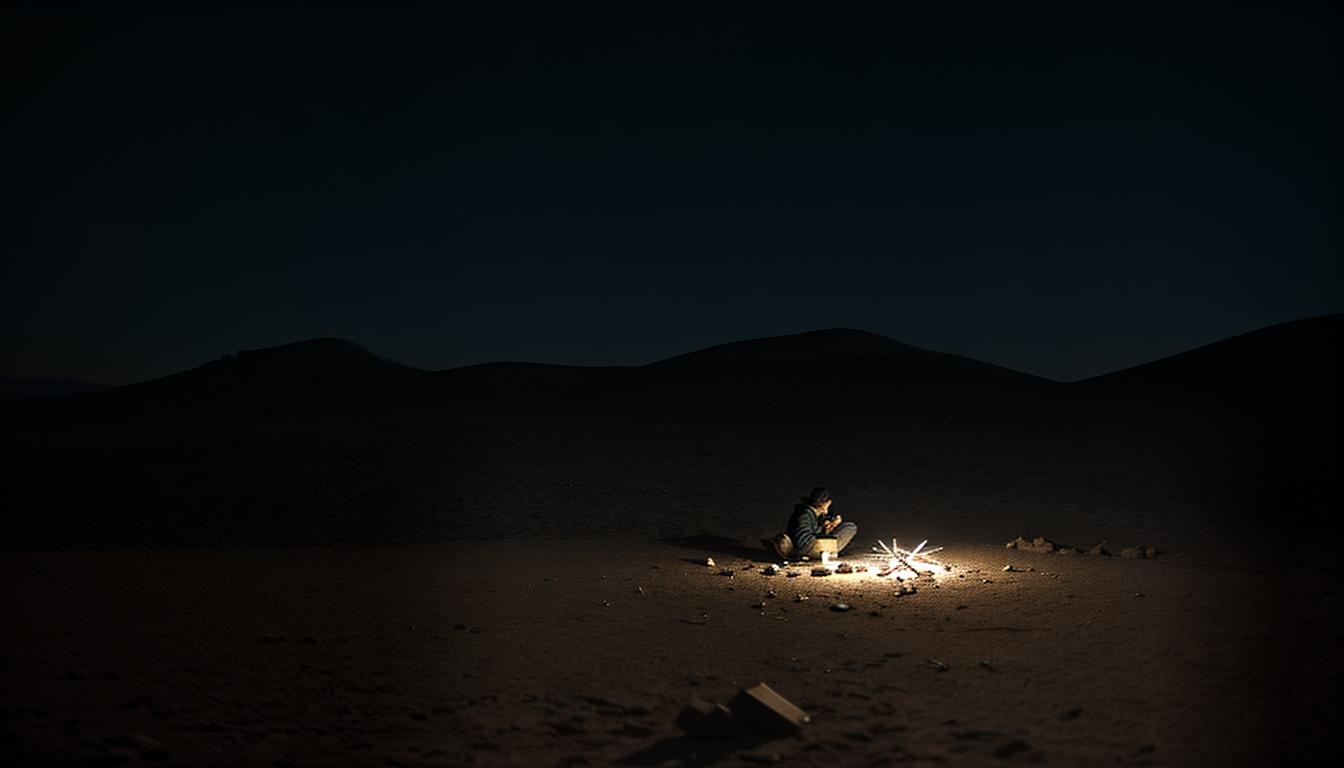  cinematic, aesthetic, A pair of scales, heavily tilted, on one side, a mound of gifts and offerings, on the other side, a lone figure slumped, overburdened, surrounded by darkness, imbalance, self neglect, 4k, HDR, lens flare