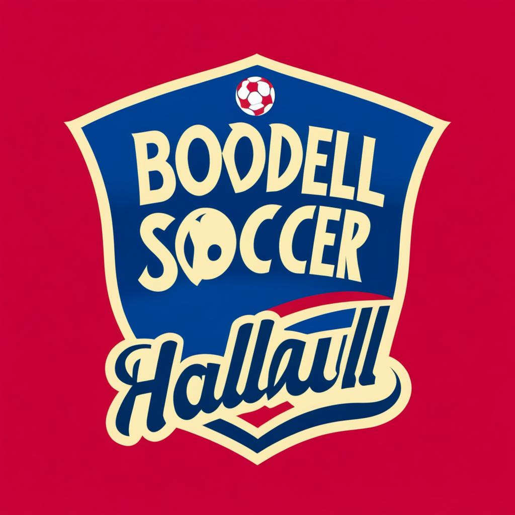  Logo, Blaues Fußball Logo eines Balles mit dem Text „Bodul Soccer Hall“