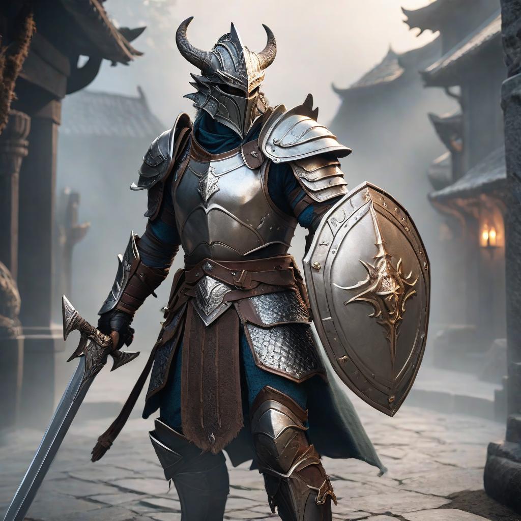  Dragonborn with silver scales paladin with shield and sword hyperrealistic, full body, detailed clothing, highly detailed, cinematic lighting, stunningly beautiful, intricate, sharp focus, f/1. 8, 85mm, (centered image composition), (professionally color graded), ((bright soft diffused light)), volumetric fog, trending on instagram, trending on tumblr, HDR 4K, 8K