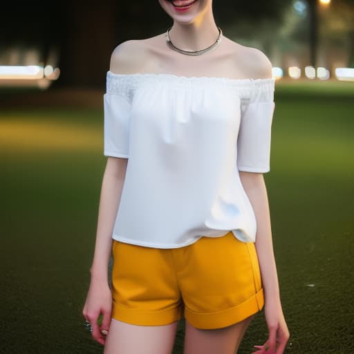  head-to-toe, a timid 16 y/o shy very pale tall slim white fragile  , buzz-cut hair hairband, stands at attention,  straight tight together, feet inward, joint hands, ish round collar, puff sleeves,   short shorts, long bare very pale y , cute y flat sandals, in a park, serious, looks down, good , full view head-to-toe, color photograph hyperrealistic, full body, detailed clothing, highly detailed, cinematic lighting, stunningly beautiful, intricate, sharp focus, f/1. 8, 85mm, (centered image composition), (professionally color graded), ((bright soft diffused light)), volumetric fog, trending on instagram, trending on tumblr, HDR 4K, 8K