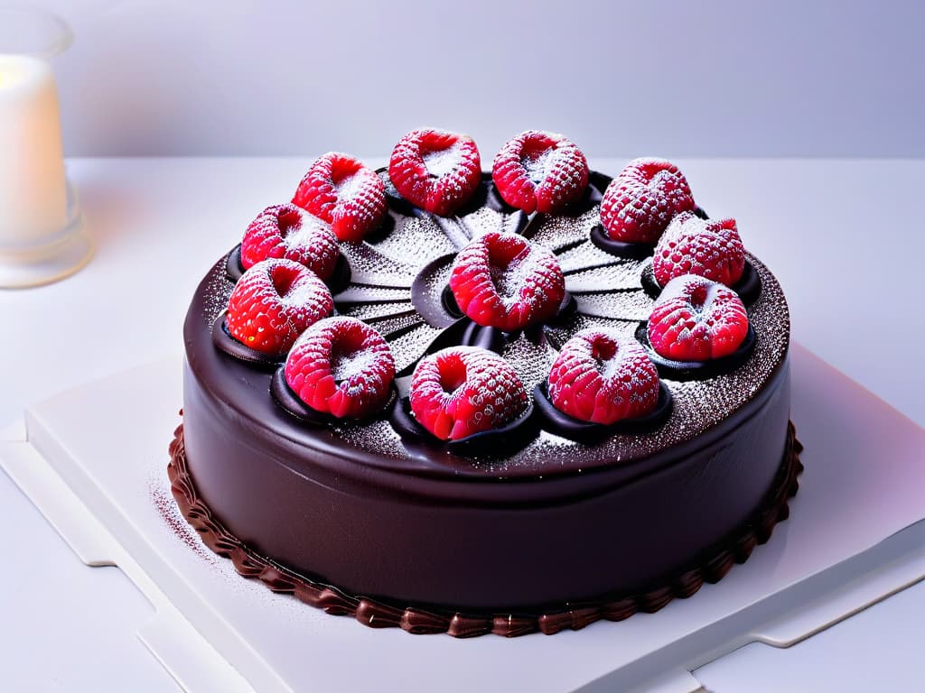  An ultradetailed closeup image of a delicate, intricately piped swirl of vibrant raspberry foam atop a glossy dark chocolate tart, set against a stark white background to emphasize the precision and elegance of modern pastry artistry. hyperrealistic, full body, detailed clothing, highly detailed, cinematic lighting, stunningly beautiful, intricate, sharp focus, f/1. 8, 85mm, (centered image composition), (professionally color graded), ((bright soft diffused light)), volumetric fog, trending on instagram, trending on tumblr, HDR 4K, 8K