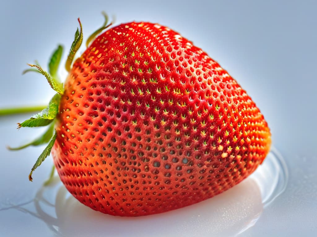  A closeup, ultradetailed image of a perfectly ripe, vibrant red strawberry with water droplets glistening on its surface, showcasing its natural beauty and freshness. hyperrealistic, full body, detailed clothing, highly detailed, cinematic lighting, stunningly beautiful, intricate, sharp focus, f/1. 8, 85mm, (centered image composition), (professionally color graded), ((bright soft diffused light)), volumetric fog, trending on instagram, trending on tumblr, HDR 4K, 8K