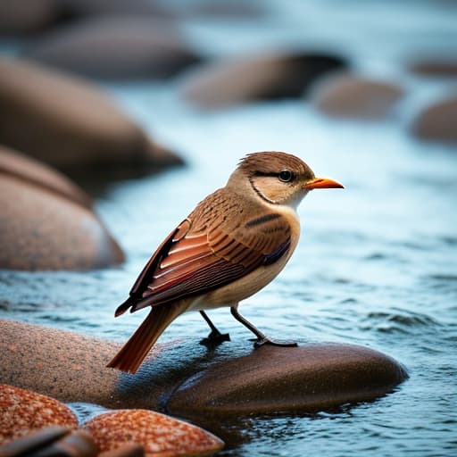  a bird in river , hyperrealistic, full body, detailed clothing, highly detailed, cinematic lighting, stunningly beautiful, intricate, sharp focus, f/1. 8, 85mm, (centered image composition), (professionally color graded), ((bright soft diffused light)), volumetric fog, trending on instagram, trending on tumblr, HDR 4K, 8K