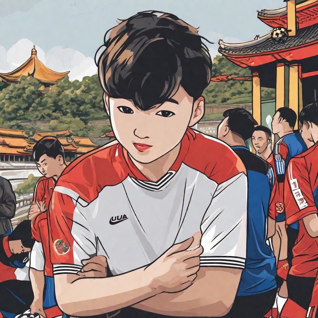  masterpiece, best quality,Draw a picture of Liu Huaiman playing football,