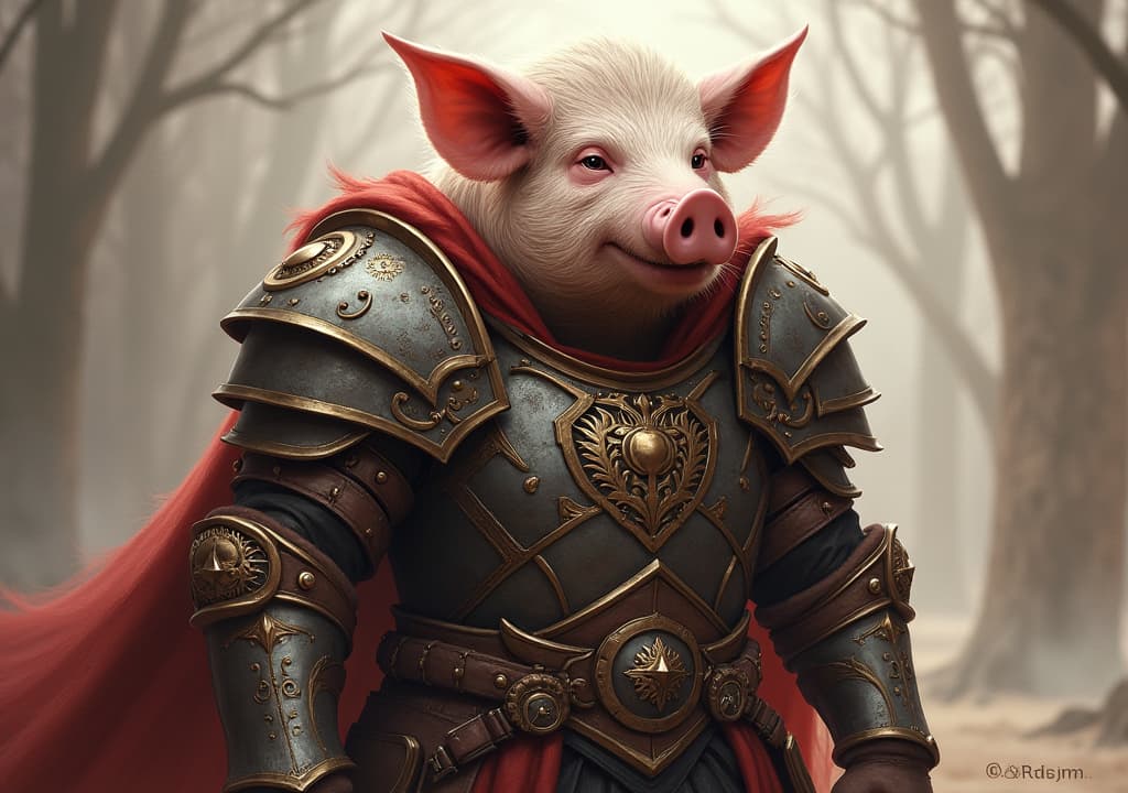  good quality, high quality, fantasy pig warrior in armor digital art