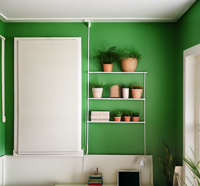 analog style office grid green wall above the wardrobe