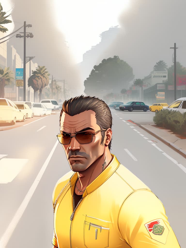  gtav style, (best quality), ((artwork-gta5 heavily stylized)), poster design, detailed, highly detailed, sunglasses, masterpiece, highres