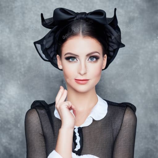 portrait+ style female French maid Servitor wearing a black and white maid outfit full body