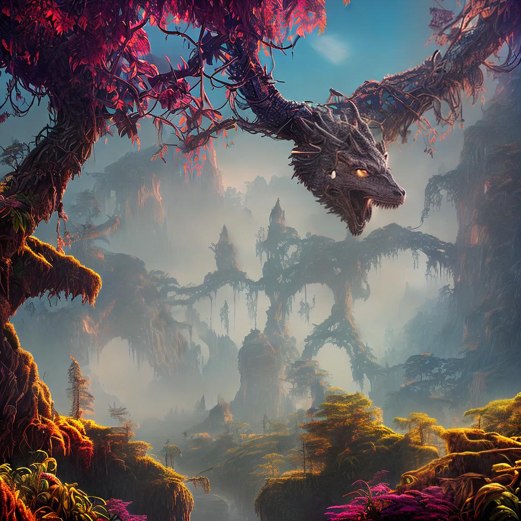 nvinkpunk ((masterpiece)), ((best quality)), 8k, high detailed, ultra-detailed. A creature with a horse body, a human face, tiger patterns, and bird wings, standing in a mystical forest. The creature's vibrant feathers glisten under the sunlight, casting colorful shadows on the moss-covered ground. The ethereal atmosphere is enhanced by the presence of ancient ruins in the background, partially covered in vines. The creature's intense gaze meets the viewer's eyes, emanating both wisdom and mystery. The scene is captured in a surrealistic style reminiscent of Salvador Dali's works. For more details and to view the artwork, visit www.imaginaryartgallery.com. hyperrealistic, full body, detailed clothing, highly detailed, cinematic lighting, stunningly beautiful, intricate, sharp focus, f/1. 8, 85mm, (centered image composition), (professionally color graded), ((bright soft diffused light)), volumetric fog, trending on instagram, trending on tumblr, HDR 4K, 8K
