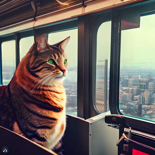 nvinkpunk Realistic image of a cat wearing headphones and reading glasses while riding a bus. hyperrealistic, full body, detailed clothing, highly detailed, cinematic lighting, stunningly beautiful, intricate, sharp focus, f/1. 8, 85mm, (centered image composition), (professionally color graded), ((bright soft diffused light)), volumetric fog, trending on instagram, trending on tumblr, HDR 4K, 8K