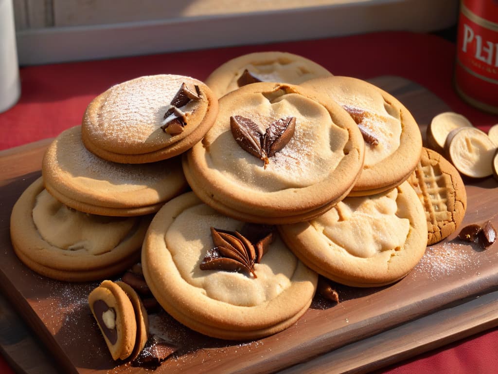  A photorealistic closeup image of a perfectly baked batch of cookies, showcasing a variety of textures based on different ingredient ratios. The cookies are arranged artfully on a rustic wooden cutting board, with crumbs scattered around, highlighting the contrast between soft, chewy cookies and crisp, crunchy ones. The play of light and shadows accentuates the textures, making the viewer almost able to feel the crunch or softness through the screen. hyperrealistic, full body, detailed clothing, highly detailed, cinematic lighting, stunningly beautiful, intricate, sharp focus, f/1. 8, 85mm, (centered image composition), (professionally color graded), ((bright soft diffused light)), volumetric fog, trending on instagram, trending on tumblr, HDR 4K, 8K