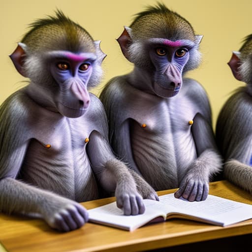  Three baboons sitting at a desk