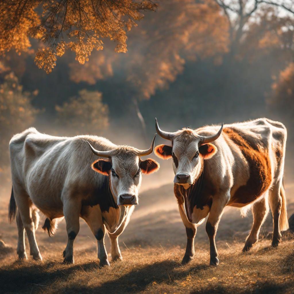  Dos vacas hyperrealistic, full body, detailed clothing, highly detailed, cinematic lighting, stunningly beautiful, intricate, sharp focus, f/1. 8, 85mm, (centered image composition), (professionally color graded), ((bright soft diffused light)), volumetric fog, trending on instagram, trending on tumblr, HDR 4K, 8K