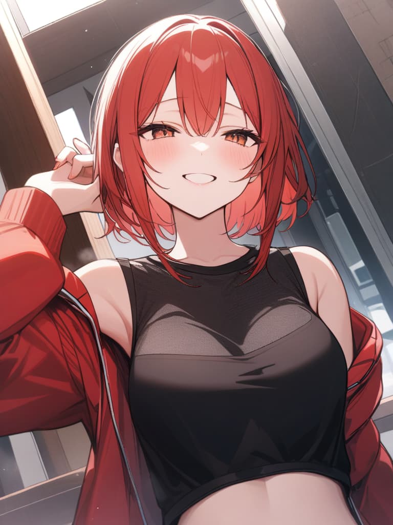  Distribution, Vtuber, Live2d, Cute, Genki, Girl, Cat ear, red hair, Short Hair, Laughing, Active, masterpiece, best quality,8k,ultra detailed,high resolution,an extremely delicate and beautiful,hyper detail