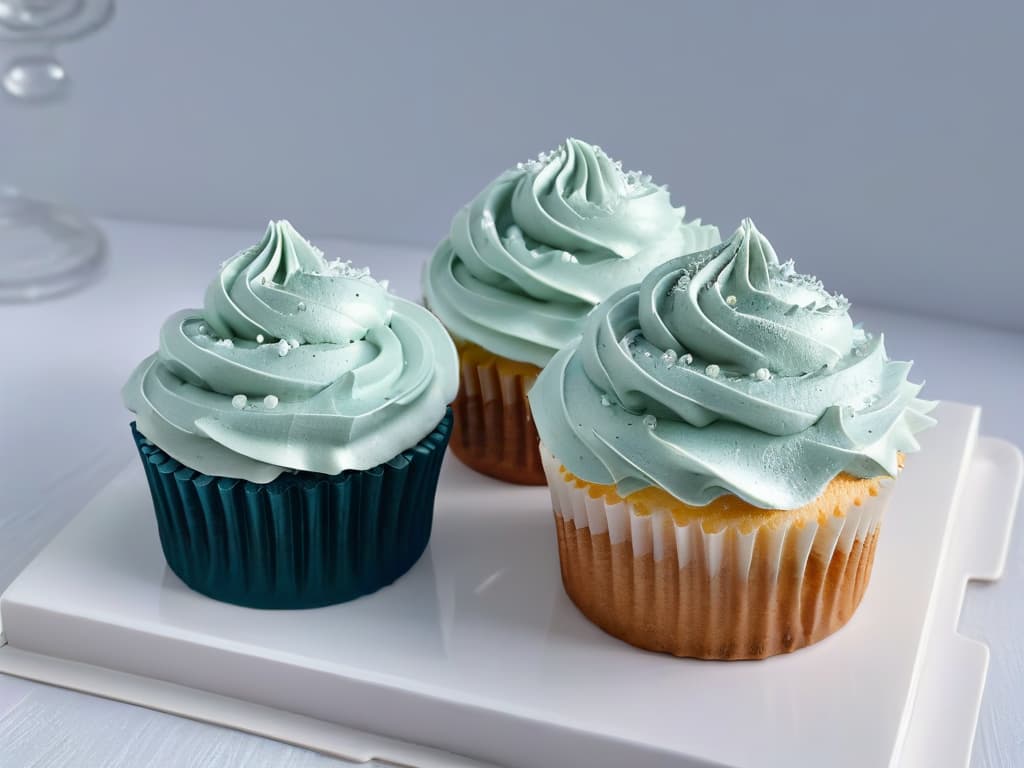  A closeup, ultradetailed image of a delicate, perfectly frosted cupcake adorned with a single shimmering silver sprinkle on top. The frosting is smooth and glossy, with intricate swirls and patterns, all set against a stark white background to emphasize the exquisite simplicity and artistry of the confection. hyperrealistic, full body, detailed clothing, highly detailed, cinematic lighting, stunningly beautiful, intricate, sharp focus, f/1. 8, 85mm, (centered image composition), (professionally color graded), ((bright soft diffused light)), volumetric fog, trending on instagram, trending on tumblr, HDR 4K, 8K