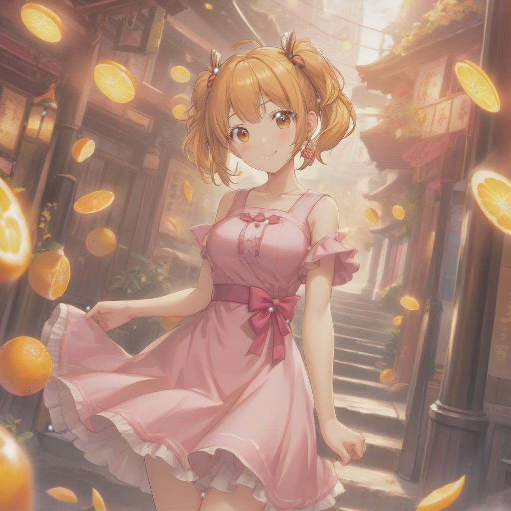  anime artwork Orange, beige, pink, girl, short hairstyle, casual look, unusual composition. PINK, earrings, smile, bust, mean brows, smirk, clinging dress, pigtails. . anime style, key visual, vibrant, studio anime, highly detailed hyperrealistic, full body, detailed clothing, highly detailed, cinematic lighting, stunningly beautiful, intricate, sharp focus, f/1. 8, 85mm, (centered image composition), (professionally color graded), ((bright soft diffused light)), volumetric fog, trending on instagram, trending on tumblr, HDR 4K, 8K