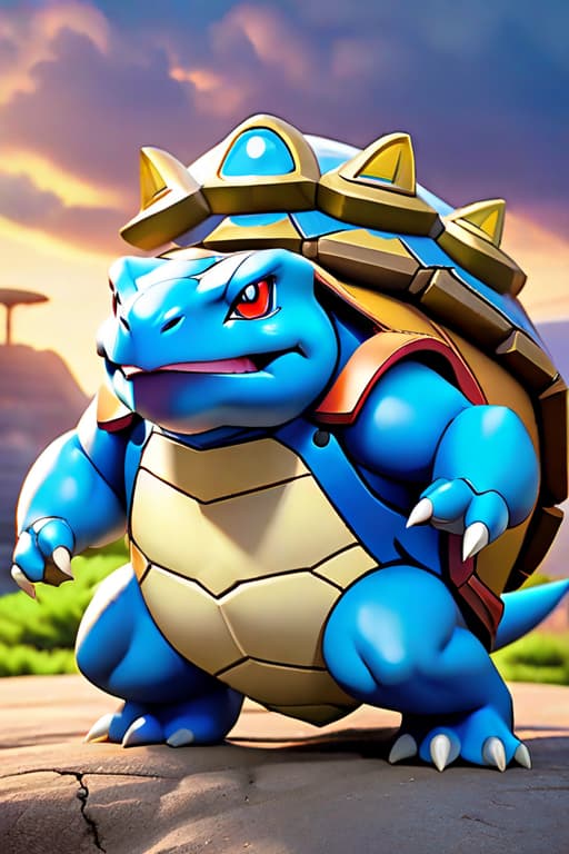  Pokémon Blastoise hyperrealistic, full body, detailed clothing, highly detailed, cinematic lighting, stunningly beautiful, intricate, sharp focus, f/1. 8, 85mm, (centered image composition), (professionally color graded), ((bright soft diffused light)), volumetric fog, trending on instagram, trending on tumblr, HDR 4K, 8K