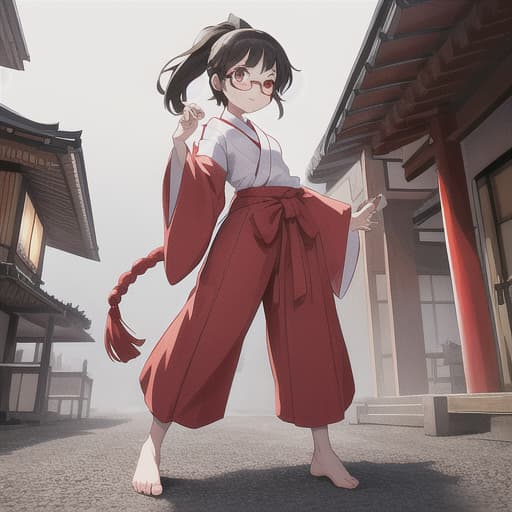  Ghibli, Sen and Chihiro,full body shot, realistic pose, epic pose, Dynamic pose, Posing when taking pictures, japan travel, working, working in japanese spa, motel, busy, outdoor, ogino chihiro, 1girl, ponytail, glasses, yunaifomu, long arm shirt, half pants, red clothes, barefoot,attached a red string to waist, colorful, high contrast, random text 16 hyperrealistic, full body, detailed clothing, highly detailed, cinematic lighting, stunningly beautiful, intricate, sharp focus, f/1. 8, 85mm, (centered image composition), (professionally color graded), ((bright soft diffused light)), volumetric fog, trending on instagram, trending on tumblr, HDR 4K, 8K