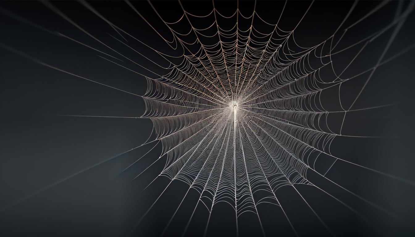  digital illustration, A spiderweb with threads connecting nodes, depicting a network of ideas and alliances, connecting all parts, intricate and calculated., looking at viewer, dynamic pose, (intricate details, masterpiece, best quality)