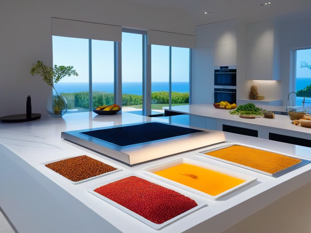  A highresolution, ultradetailed image depicting a sleek, modern kitchen with a large, marbletopped island in the center. The island is immaculately organized with various baking ingredients, utensils, and a laptop displaying animation software for recipes. Soft natural light streams in through a window, casting a warm glow over the scene, emphasizing the professional and inspirational aspects of using animation software for culinary presentations. hyperrealistic, full body, detailed clothing, highly detailed, cinematic lighting, stunningly beautiful, intricate, sharp focus, f/1. 8, 85mm, (centered image composition), (professionally color graded), ((bright soft diffused light)), volumetric fog, trending on instagram, trending on tumblr, HDR 4K, 8K