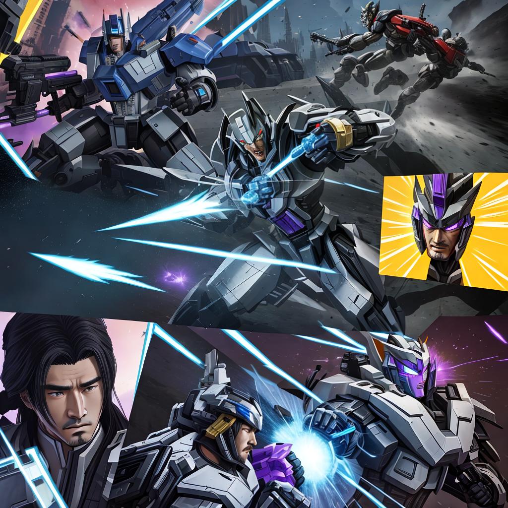  Masterpiece, best quality, Zhuge Liang kills Cybertron and captures Megatron