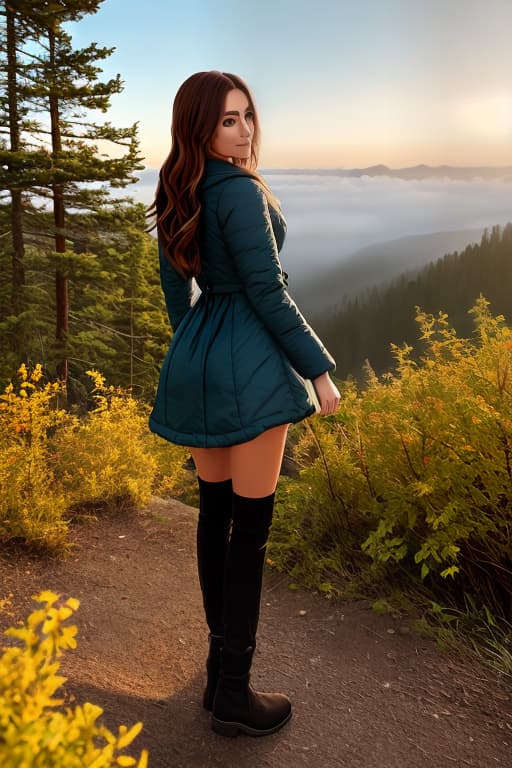  nature, sunset, mountains, forest glade, winter, cute, hyper detail, full HD hyperrealistic, full body, detailed clothing, highly detailed, cinematic lighting, stunningly beautiful, intricate, sharp focus, f/1. 8, 85mm, (centered image composition), (professionally color graded), ((bright soft diffused light)), volumetric fog, trending on instagram, trending on tumblr, HDR 4K, 8K