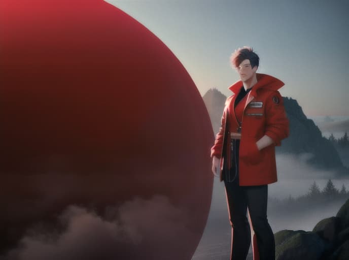  boy happy red jacket with sky hyperrealistic, full body, detailed clothing, highly detailed, cinematic lighting, stunningly beautiful, intricate, sharp focus, f/1. 8, 85mm, (centered image composition), (professionally color graded), ((bright soft diffused light)), volumetric fog, trending on instagram, trending on tumblr, HDR 4K, 8K