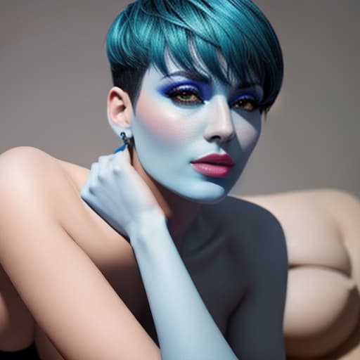  blue short hair hyperrealistic, full body, detailed clothing, highly detailed, cinematic lighting, stunningly beautiful, intricate, sharp focus, f/1. 8, 85mm, (centered image composition), (professionally color graded), ((bright soft diffused light)), volumetric fog, trending on instagram, trending on tumblr, HDR 4K, 8K