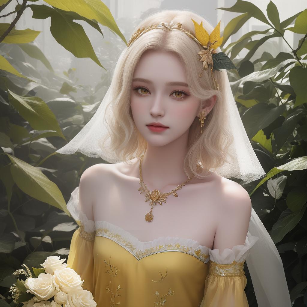  masterpiece, best quality, (masterpiece, best quality, high quality, highres, ultra detailed), realistic,1 sweet , the greater, (side id:1.1), bob hair,(( hair)), leaf hair ornament, round gles, yellow eyes, pale skin, bare shoulders, jewelry, , (detached sleeves:1.1), small s, (looking away:1.2), (hair floating:1.3), from side, (in forest:1.3), (pink flowers:1.1), (falling petals:1.1), (lens flare from right:1.2)