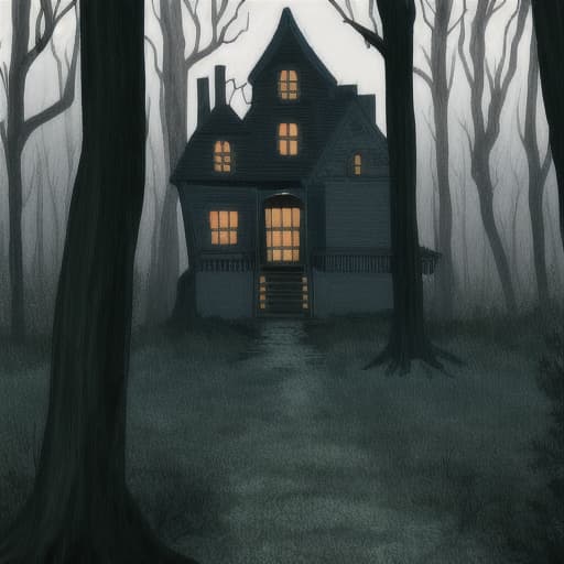  a cute anime haunted house in the woods