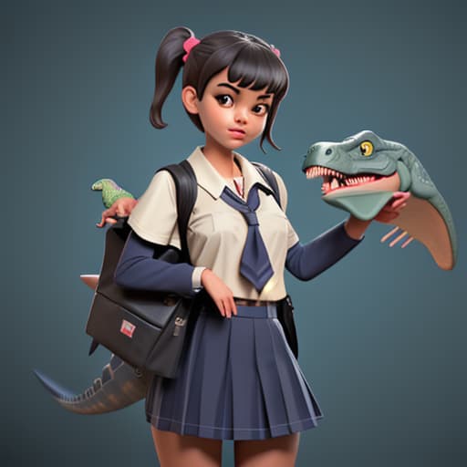  school girl and dinosaur friends