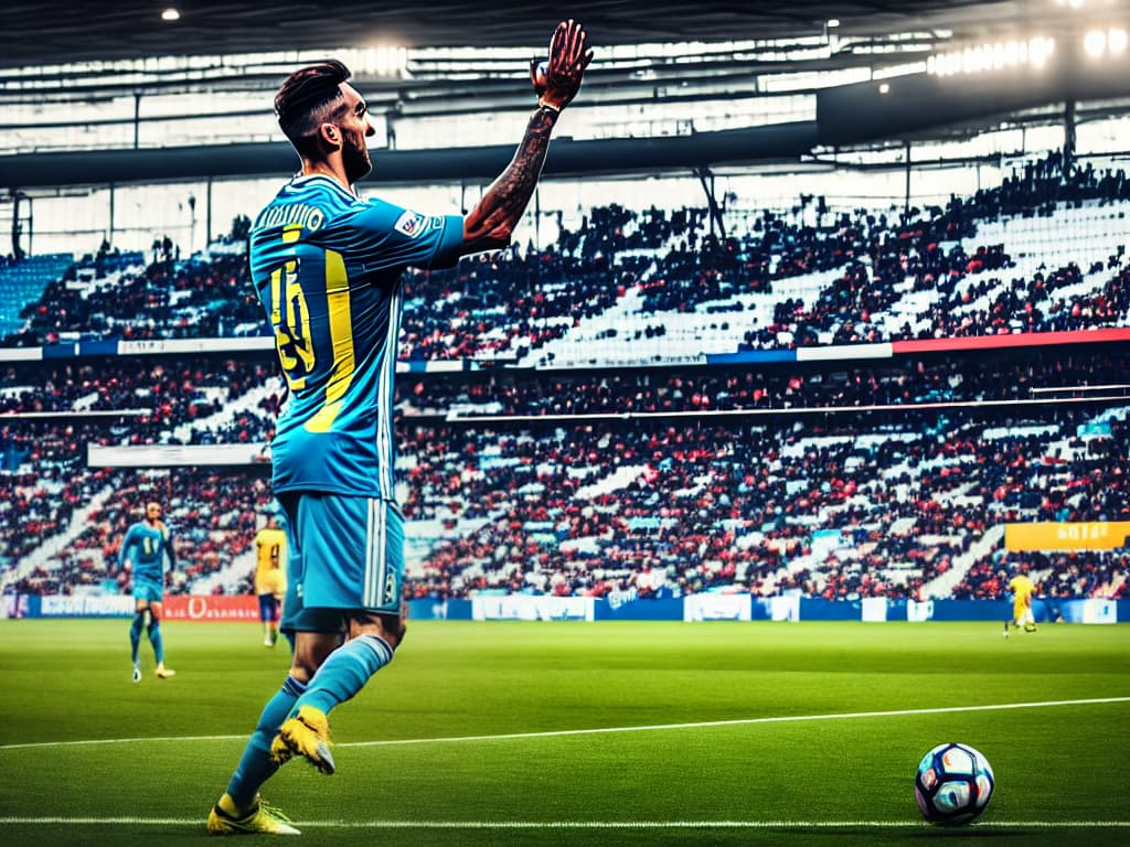  MESSI in fc bacalonas stadium soccer hyperrealistic, full body, detailed clothing, highly detailed, cinematic lighting, stunningly beautiful, intricate, sharp focus, f/1. 8, 85mm, (centered image composition), (professionally color graded), ((bright soft diffused light)), volumetric fog, trending on instagram, trending on tumblr, HDR 4K, 8K