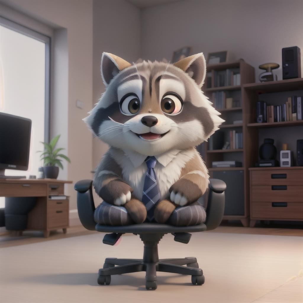  raccoon sitting in gaming chair front a computer on desktop, ((semi anthropomorphic)),(full body), tail, belly, sitting, fat, (chubby), (((white background))), solo, desktop, gaming chair, side view,  [[[clothes]]] hyperrealistic, full body, detailed clothing, highly detailed, cinematic lighting, stunningly beautiful, intricate, sharp focus, f/1. 8, 85mm, (centered image composition), (professionally color graded), ((bright soft diffused light)), volumetric fog, trending on instagram, trending on tumblr, HDR 4K, 8K