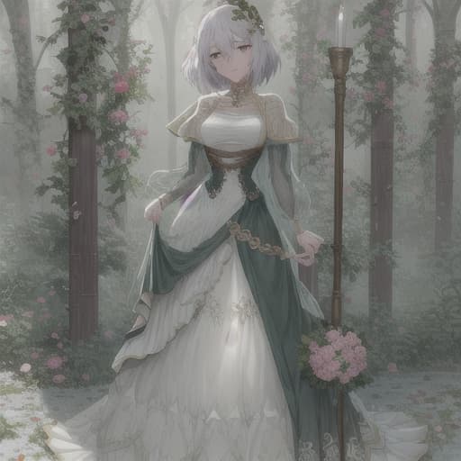  gorl walking between roses hyperrealistic, full body, detailed clothing, highly detailed, cinematic lighting, stunningly beautiful, intricate, sharp focus, f/1. 8, 85mm, (centered image composition), (professionally color graded), ((bright soft diffused light)), volumetric fog, trending on instagram, trending on tumblr, HDR 4K, 8K