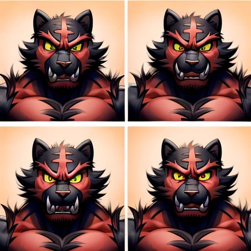  Three panel sequence of a male Incineroar getting possessed by a ghost, open eyes, digital art, masterpiece, 4k, fine details,