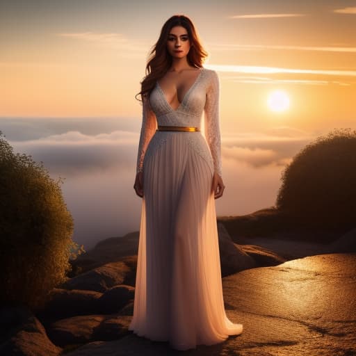  sunset hyperrealistic, full body, detailed clothing, highly detailed, cinematic lighting, stunningly beautiful, intricate, sharp focus, f/1. 8, 85mm, (centered image composition), (professionally color graded), ((bright soft diffused light)), volumetric fog, trending on instagram, trending on tumblr, HDR 4K, 8K