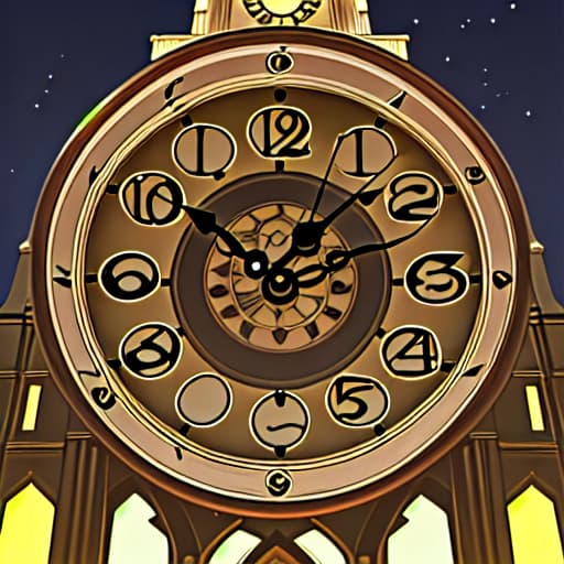  Clock face glowing at midnight time up